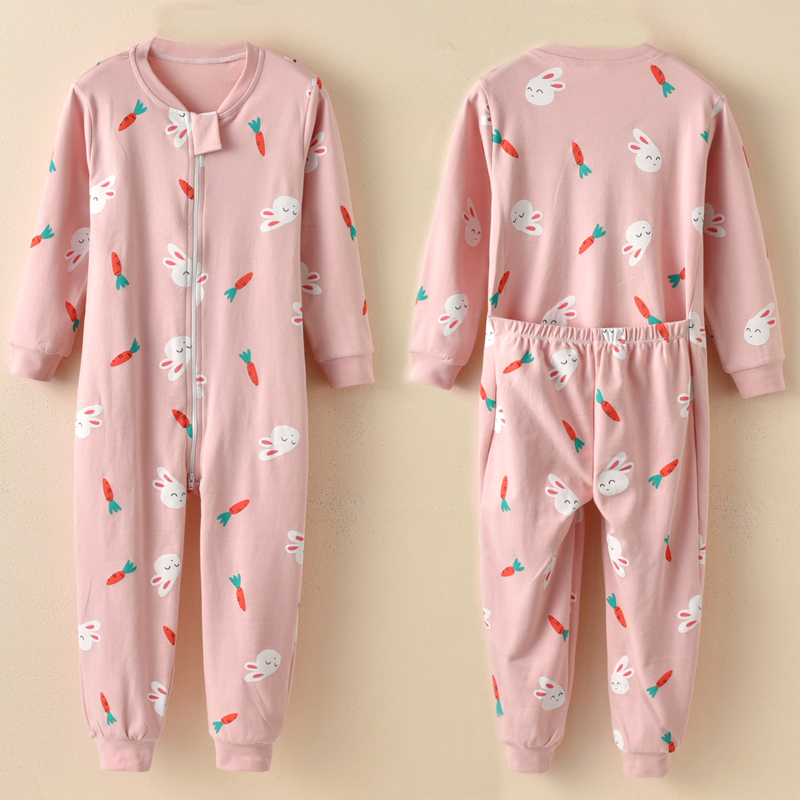 如厕连体睡衣儿童护肚春秋纯棉