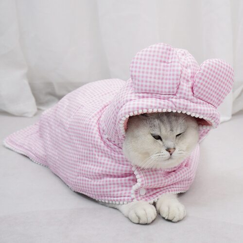 格子法兰绒宠物披风棉服可爱日韩小香风猫衣服冬季保暖一件代发