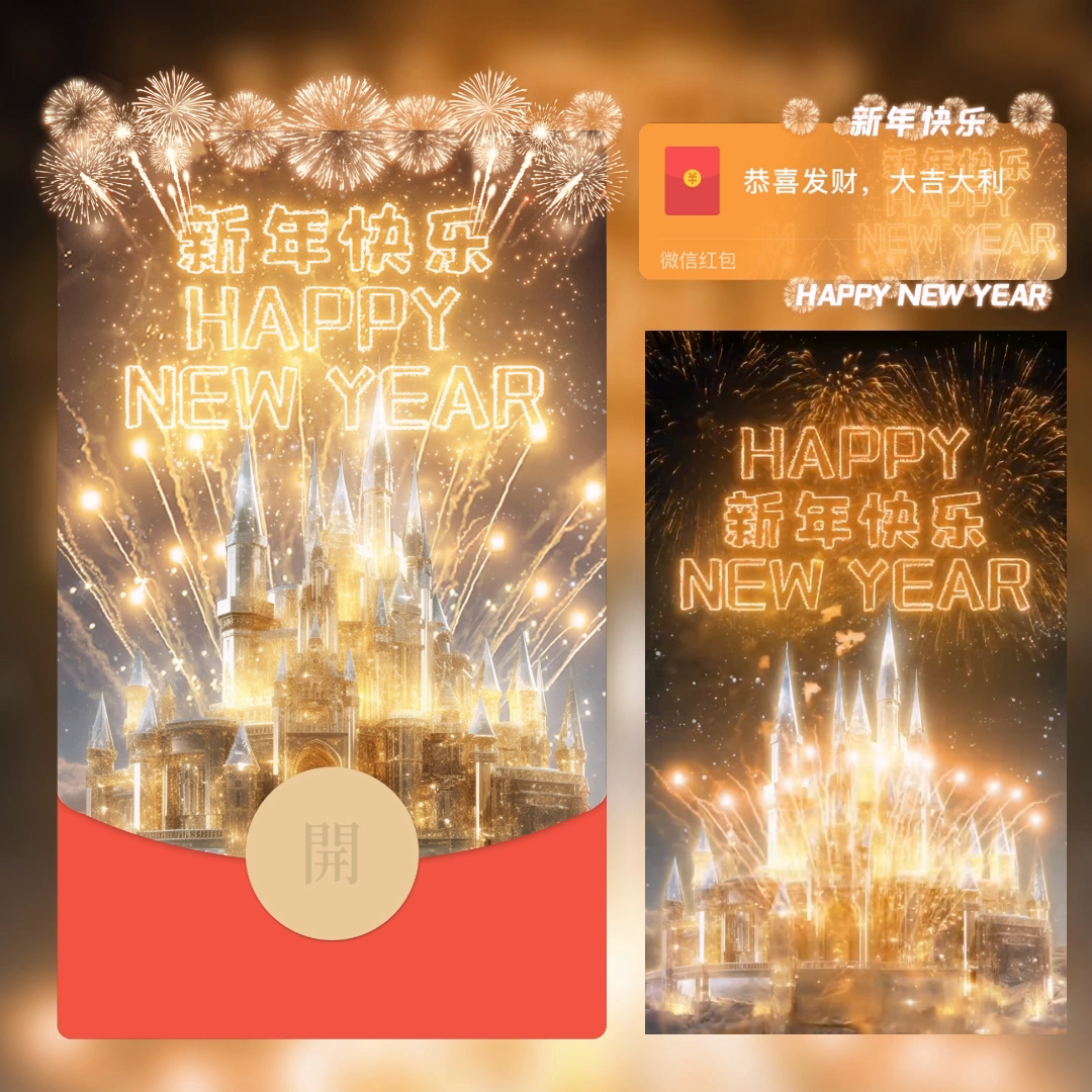 微信红包封面2024新款迪士尼烟花新年快乐跨年vx异性动态背景音乐