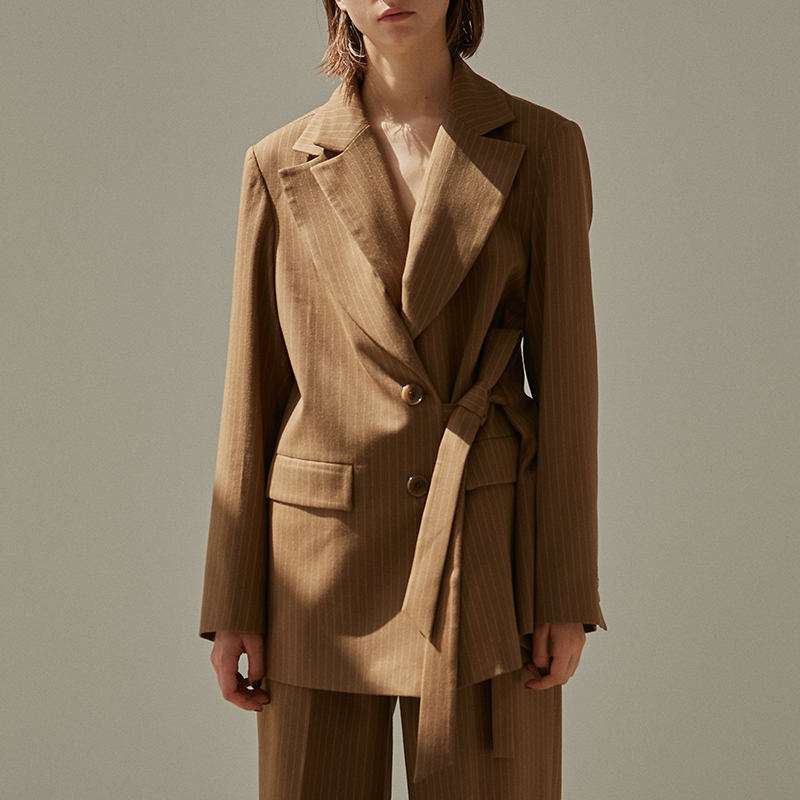 原创设计品牌条纹宽松女西装外套