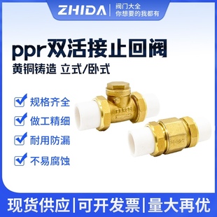 铜止回阀PPR铜卧立式双活接单向阀逆止自来水管表4/6分DN20/25/32