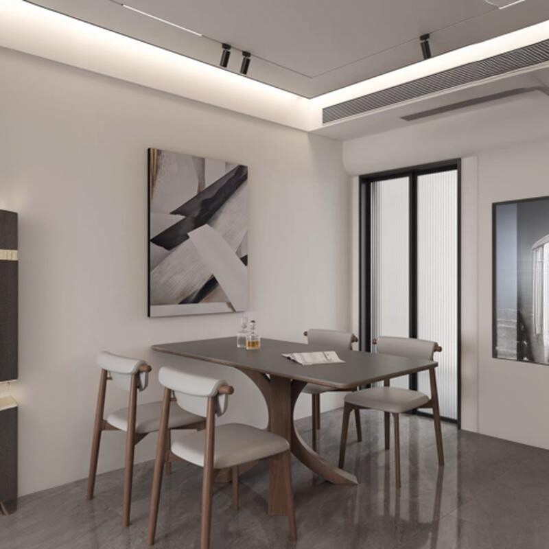 北欧胡桃色餐桌椅德利丰岩板