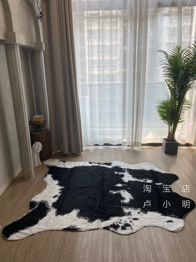 黑白奶牛仿真动物皮毛地垫沙发毯抖音小红书直播间拍照背景A325
