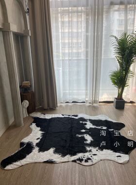 黑白奶牛仿真动物皮毛地垫沙发毯抖音小红书直播间拍照背景A325