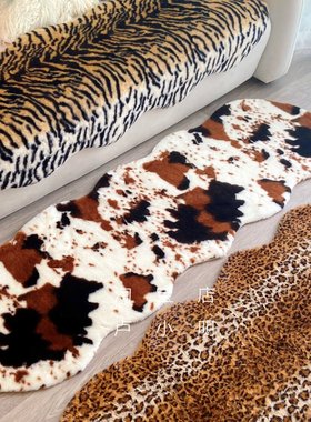 出口云朵手感豹纹奶牛老虎动物纹路仿兔毛沙发垫地毯可水洗A269