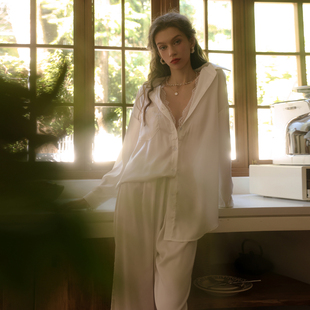 柠檬太太性感睡衣女秋冬款蕾丝高级感冰丝长袖长裤套装家居服短裤