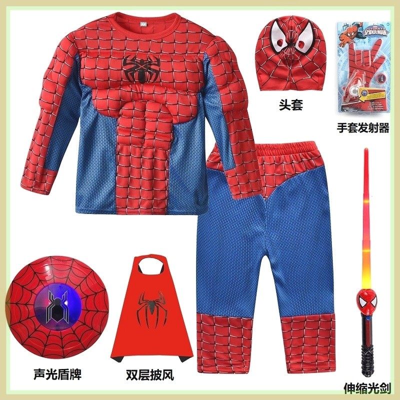 圣诞节装扮衣服蜘蛛侠儿童服装男孩cospaly英雄战衣钢铁侠肌肉服