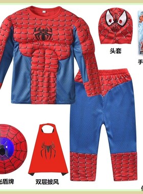圣诞节装扮衣服蜘蛛侠儿童服装男孩cospaly英雄战衣钢铁侠肌肉服