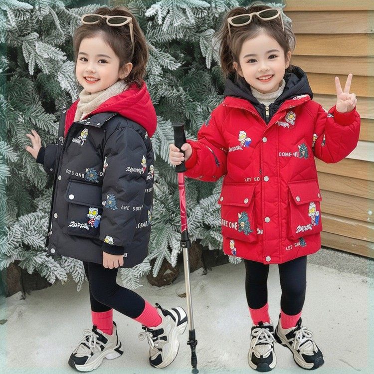 冬季女童正版奥特曼90白鸭绒羽绒服2026新款卡通女宝洋气加厚棉服