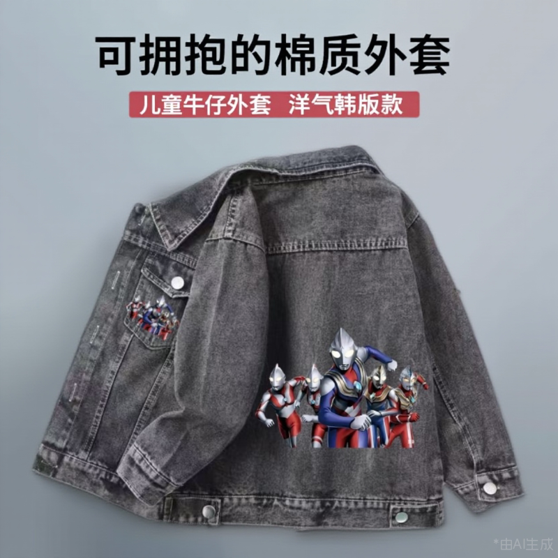 儿童牛仔外套2025秋奥特曼男女童