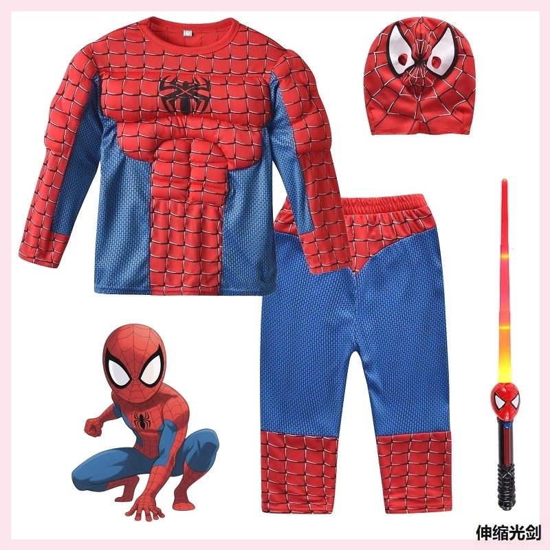 蜘蛛侠儿童服装cosplay男童套装分体奥特曼超人肌肉服圣诞节衣服
