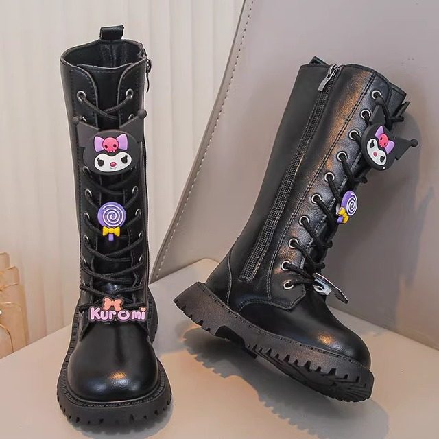 女款黑色靴子长筒靴2026新款儿童鞋马丁长靴黑色秋冬加绒马丁高筒