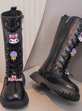 女款黑色靴子长筒靴2026新款儿童鞋马丁长靴黑色秋冬加绒马丁高筒