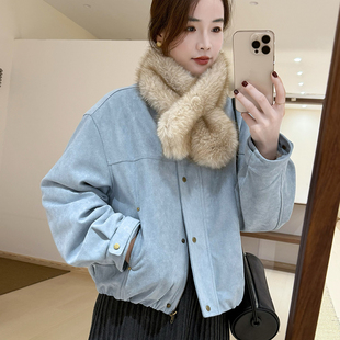 休闲短款 韩版 减龄显瘦上衣女 新款 话里淑女风纯色围巾外套2025冬季