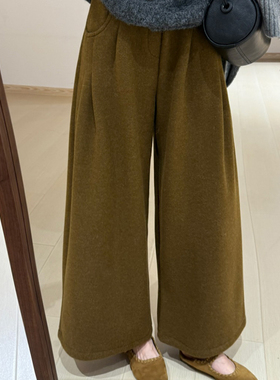 话里简约风小个子羊绒裤2025冬季新款韩版保暖显瘦百搭直筒长裤女