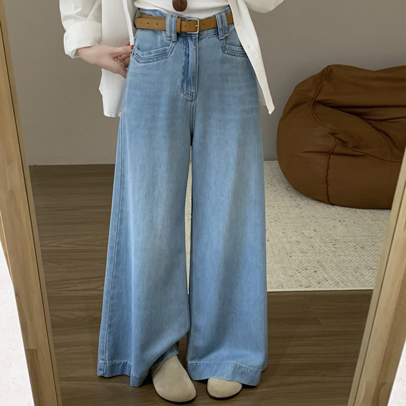 话里高腰直筒简约牛仔裤女