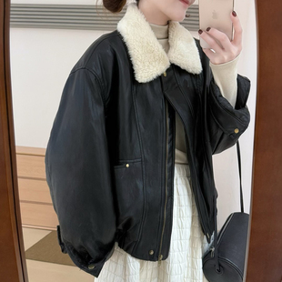 话里高级感皮衣毛毛外套2025冬季 保暖加厚气质减龄显瘦上衣女 新款