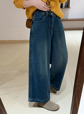 话里复古风基础版牛仔裤2025冬季新款韩版宽松常规腰百搭直筒长裤