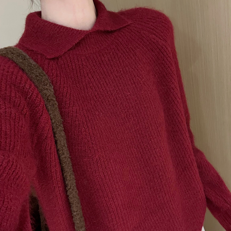 话里精致时尚小方领毛衣