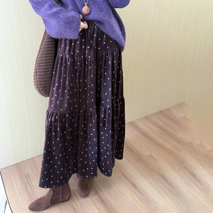 韩版 新款 休闲显瘦减龄小个子长裙 丝绒紫色半裙2025秋季 话里百搭款