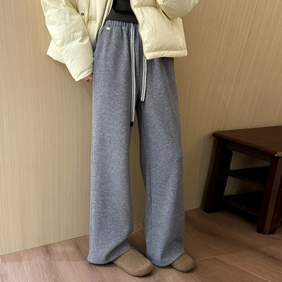 话里加绒花带字直筒卫裤