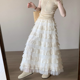 话里清新优雅层叠设计蛋糕裙2026夏季 宽松减龄日常蓬松半身裙 新款