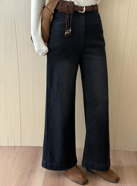 话里高腰显瘦小个子九分加绒牛仔裤2025冬季新款韩版气质直筒长裤