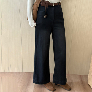 气质直筒长裤 话里高腰显瘦小个子九分加绒牛仔裤 韩版 新款 2025冬季