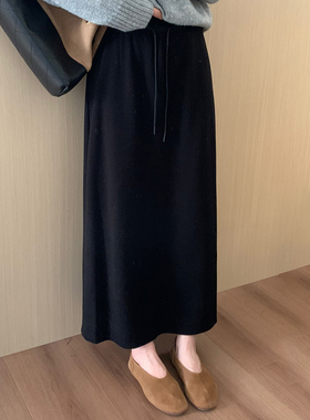 话里高级感气质羊绒半裙2025秋季新款韩版百搭高腰显瘦直筒半身裙