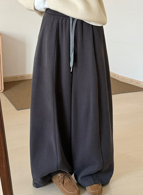 话里基础款直筒韩系卫裤2025冬季新款简约百搭休闲加厚保暖长裤女