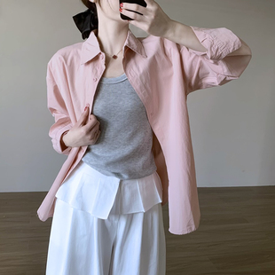 韩版 新款 休闲宽松显瘦纯色上衣衬衣 2026夏季 话里甜美气质通勤衬衫