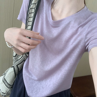 话里纯色简约风冰凉天丝短袖