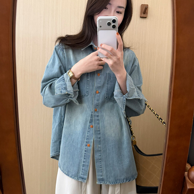 话里百搭款显瘦牛仔衬衣