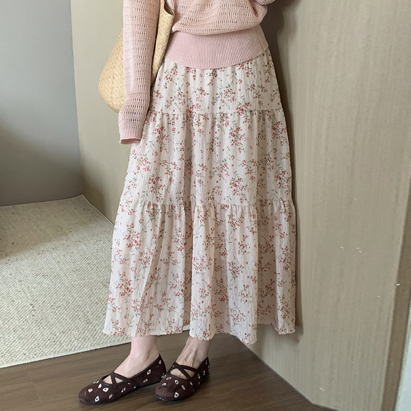 话里碎花印花半身裙女2026夏季新款清新田园风高腰显瘦中长款裙子