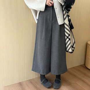 2025冬季 高腰加绒纯色八分裤 新款 韩版 女 话里时尚 休闲宽松直筒裤 款