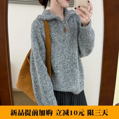 话里宽松慵懒风翻领毛衣