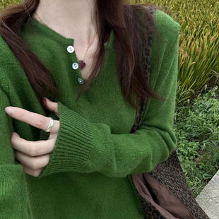 简约气质针织衫 韩版 女 新款 话里淑女风甜美小扣子套头毛衣2025秋季