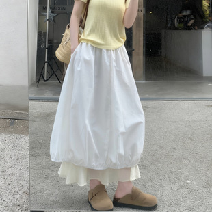 半身裙女2026新款春夏水母花苞云朵蓬蓬中长款伞裙蕾丝泡泡裙H535