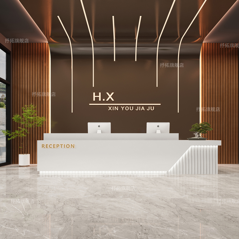 白色钢琴烤漆接待台美容院收银台酒店柜台现代简约吧台定制