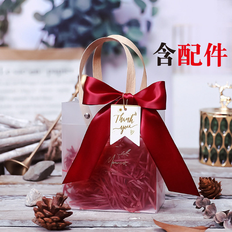礼品袋小型号精致透明磨砂高级教师节室送礼丝带美容院伴手5个装