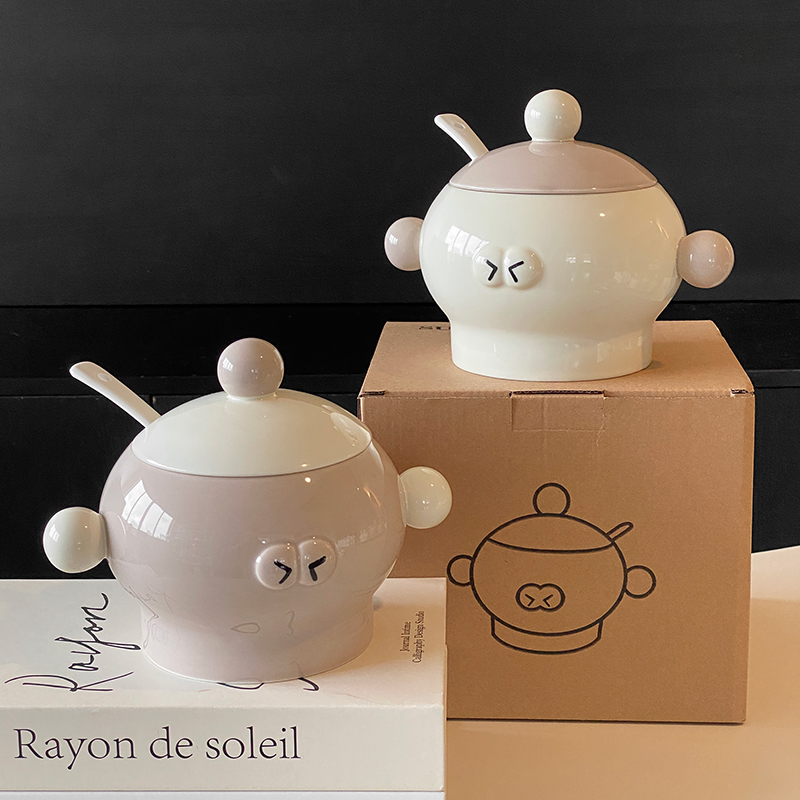 可爱卡通表情陶瓷猪油罐