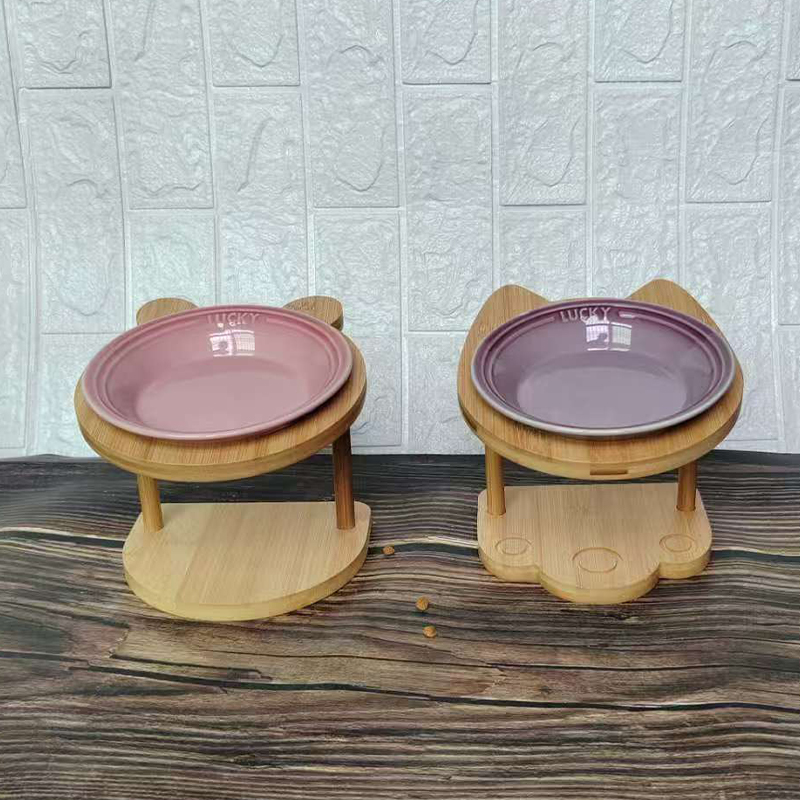 猫碗增高竹木架架陶瓷狗碗