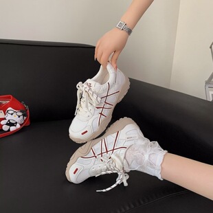 多巴胺小众原创网面透气厚底徳训鞋女2026夏季新款百搭休闲小白鞋