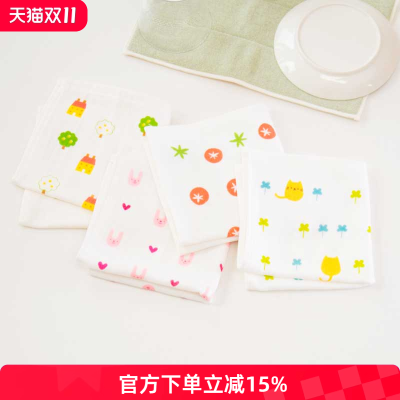 OKA日式卡通洗碗布厨房抹布棉质吸水印花耐用擦桌布学生午餐垫