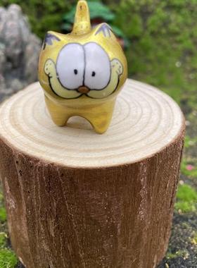 原创手绘加菲猫手作动漫潮品摆件5cm老山檀木国风工艺一物一拍