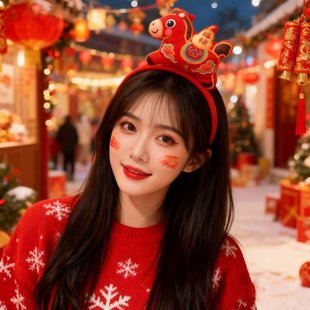 马上有钱马年生肖头饰创意可爱小马公仔发卡节日跨年拍照表演发箍