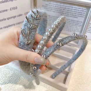 秋冬季 压发卡洗脸头箍 兔毛珍珠发箍高级感气质镶钻头饰网红新款