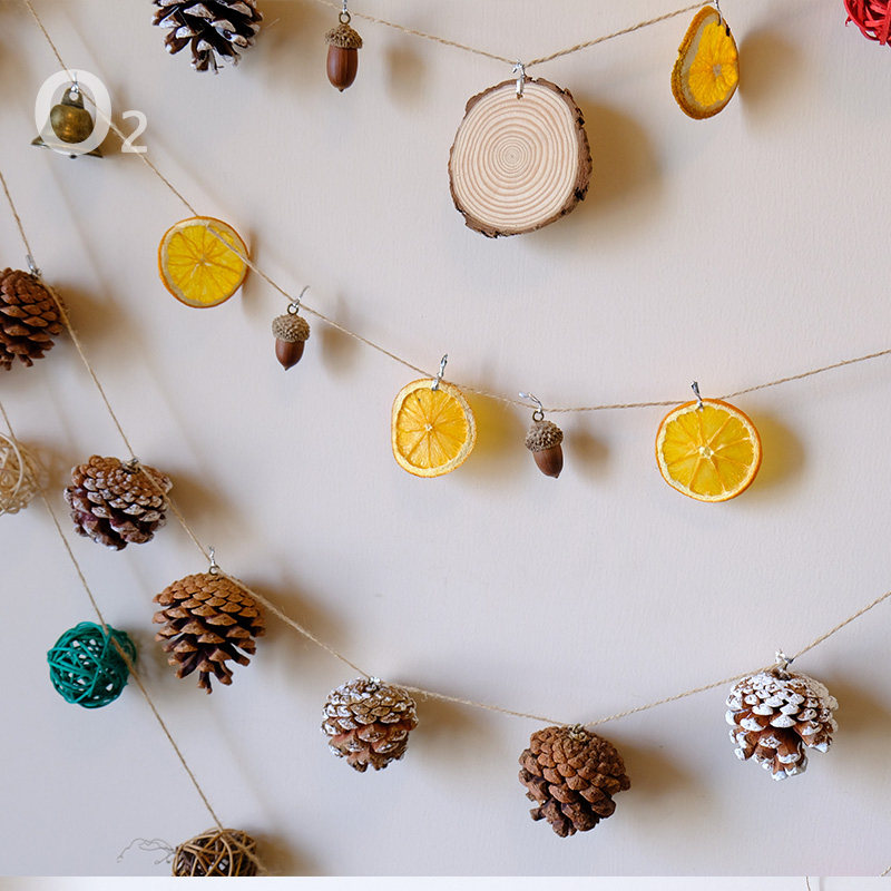 【挂钩干果】可穿绳原木片带钉松果橡果风铃挂件幼儿圆diy材料