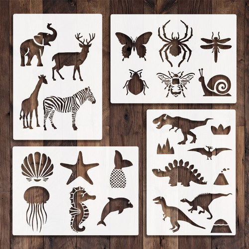 A4款创意动物恐龙彩绘镂空模板手工DIY绘画手抄报涂鸦