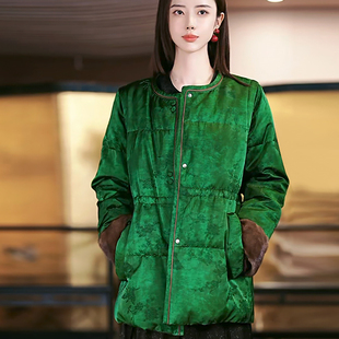 提花收腰90白鹅绒水貂羽绒服外套24HR245 新中式 复古日记 青野